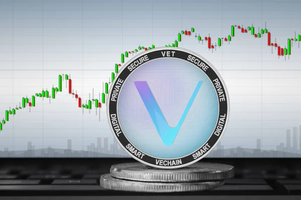 Vechain Vet Cryptocurrency Koin Vechain Latar Belakang Bagan — Stok Foto