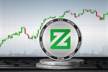 Tablonun arka planında Zcoin XZC para birimi