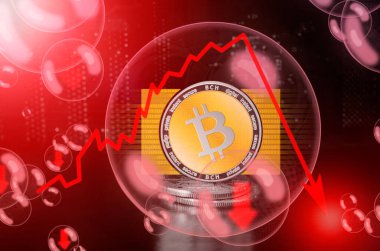 Sabun köpüğündeki Bitcoin Cash BCH madeni parası. Bitcoin Cash kripto para birimine yatırım yapmanın riskleri ve tehlikeleri. Döviz kurunun düşüşü. Kararsız bir kavram. Çökme balonu