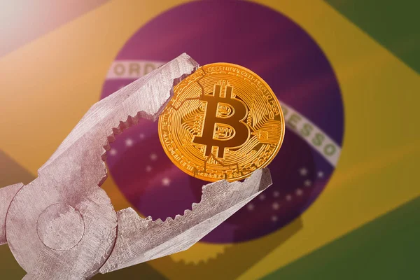 Bitcoin Regulation Brazil Bitcoin Btc Coin Being Squeezed Vice Brazil — Stock Photo, Image