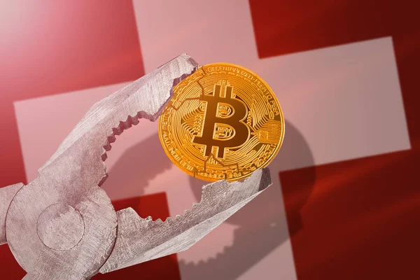 Bitcoin Regulation Switzerland Bitcoin Btc Coin Being Squeezed Vice Switzerland — Stock Photo, Image