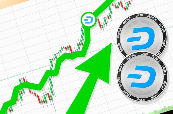 Dash Gaat Omhoog Dash Cryptogeld Prijs Omhoog Vliegende Tarief Omhoog — Stockfoto