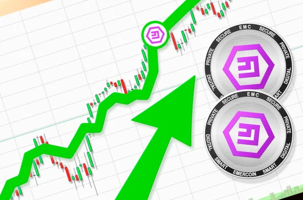 동전이 오르고 Emc 가격이 치솟고 성공률을 올리고 텍스트 가격등을 — 스톡 사진