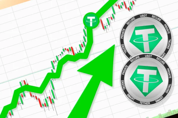 Penambatan Naik Harga Cryptocurrency Usdt Meningkat Nilai Terbang Naik Grafik — Stok Foto