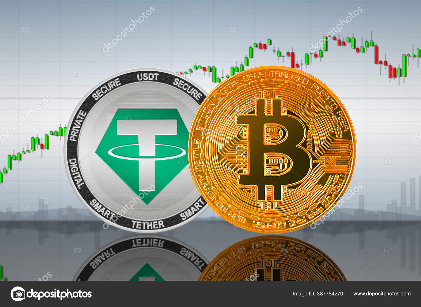 Bitcoin Btc Tether Usdt Coin Background Chart Bitcoin Tether Cryptocurrency  — 스톡 에디토리얼 사진 © AlekseyIvanov #387784270