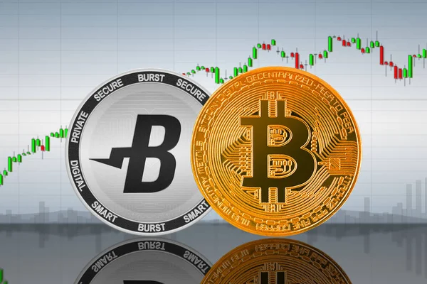 Bitcoin Btc Burst Munten Achtergrond Van Grafiek Bitcoin Burst Cryptogeld — Stockfoto