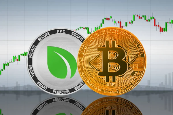 Bitcoin Btc Peercoin Ppc Érmék Diagram Hátterében Bitcoin Peercoin Cryptocurrency — Stock Fotó