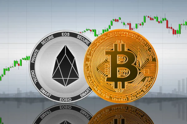 Bitcoin Btc Eos Coins Background Chart Bitcoin Eos Cryptocurrency Crypto — Stock Photo, Image