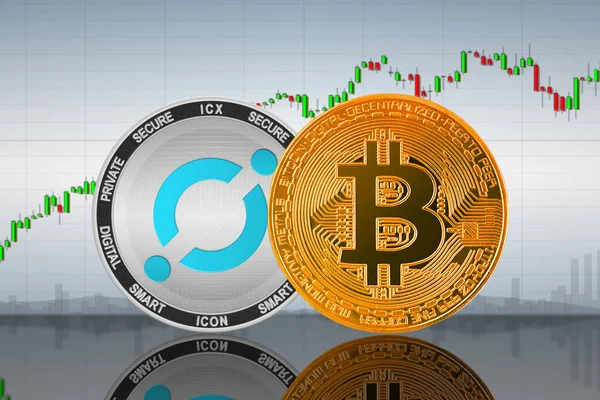 Bitcoinové Mince Btc Mince Icon Icx Pozadí Grafu Bitcoin Icon — Stock fotografie