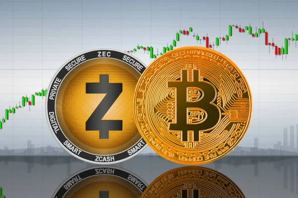 Koin Bitcoin Btc Dan Zcash Zec Latar Belakang Bagan Bitcoin — Stok Foto