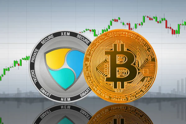 Bitcoin Btc Nem Xem Coins Background Chart Bitcoin Nem Cryptocurrency — Stock Photo, Image