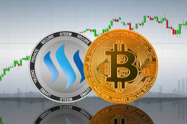 Bitcoin Btc Steem Coins Background Chart Bitcoin Steem Cryptocurrency Crypto — Stock Photo, Image