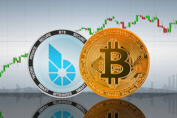 Bitcoin Btc Bitshares Bts Coins Background Chart Bitcoin Bitshares Cryptocurrency — Stock Photo, Image