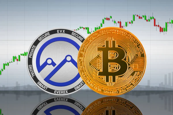Bitcoin Btc Everex Evx Coins Background Chart Bitcoin Everex Cryptocurrency — Stock Photo, Image