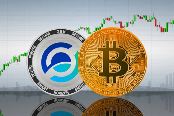 Bitcoin Btc Horizen Zen Coins Background Chart Bitcoin Horizen Cryptocurrency — Stock Photo, Image