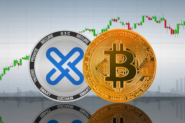 Bitcoin Btc Gxchain Gxc Coins Background Chart Bitcoin Gxchain Cryptocurrency — Stock Photo, Image