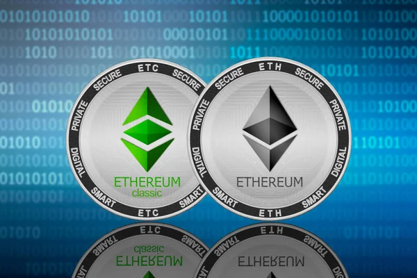 Ethereum Eth Ethereum Classic Etc Érmék Bináris Kód Háttér Ethereum Stock Kép