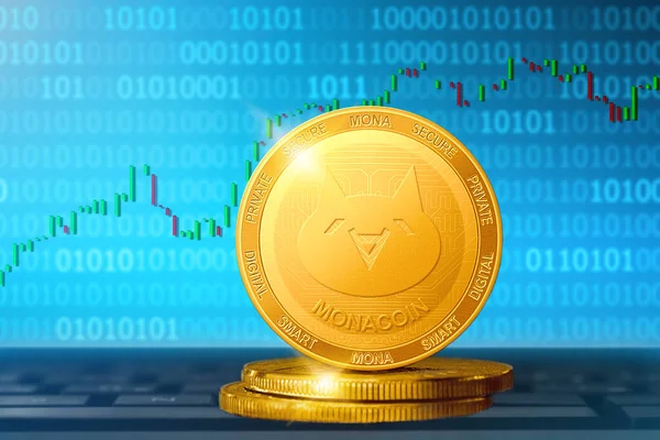 Monacoin Cryptocurrency Monacoin Mona Koin Emas Latar Belakang Bagan — Stok Foto