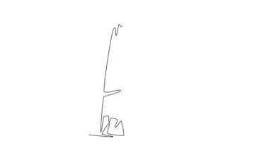 Animated self drawing of continuous line draw professional young man climbing a steep cliff, symbolizing adventure, strength, determination, and thrill of the ascent. Full length single line animation