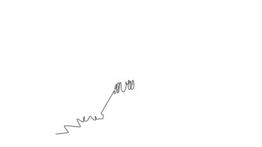 Animated self drawing of continuous line draw back view man reaching for high hold on rocky cliff. Adventure, strength, determination, and the thrill of the ascent. Full length single line animation
