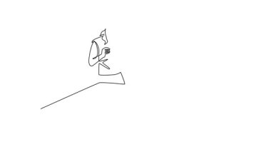 Animated self drawing of continuous line draw woman in a poised stance, preparing for break shot on pool table, symbolizing strategy, concentration, start of the game. Full length one line animation