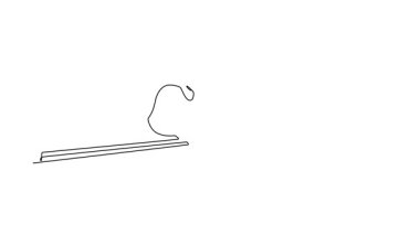 Self drawing animation of single line draw young female meticulously racking billiard balls on a pool table. Strategic start and poised anticipation of new game. Continuous line. Full length animated