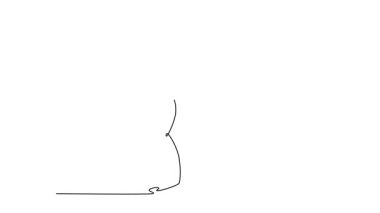Animated self drawing of continuous line draw two figures in dynamic dance Capoeira partnership, with one in an inverted handstand and the other in low, graceful crouch. Full length one line animation