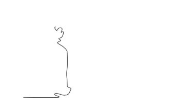 Animated self drawing of continuous line draw active dynamic Capoeira exchange, with one person delivering powerful high kick and other figure gracefully evading motion. Full length one line animation