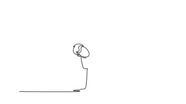 Self drawing animation of single line draw attractive male performing in a complex Capoeira pose, balancing on one arm with both legs suspended in the air. Continuous line draw. Full length animated