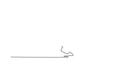 Animated self drawing of continuous line draw male Shaolin Kung Fu master swinging sword with both hands, capturing the fluidity and control disciplined weapon routine. Full length one line animation