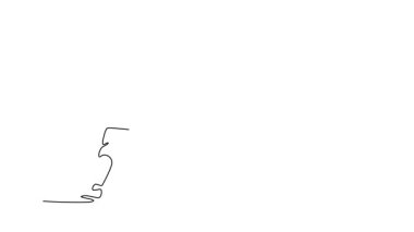 Self drawing animation of single line draw male in powerful forward motion, showcasing fluid movement, speed, and disciplined posture of Shaolin Kung Fu routine. Continuous line. Full length animated