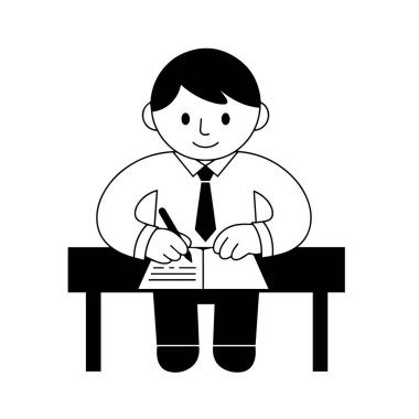 Siyah ve Beyaz Düz Çizgi Film Ofisi İşçisi Not Yazıyor