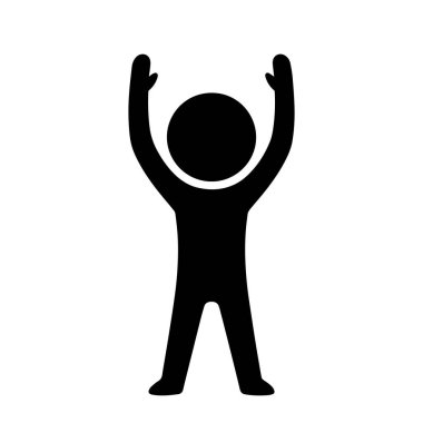 Siyah ve Beyaz Düz Çizgi Film Karakteri Kollarını Yukarı Uzatıyor