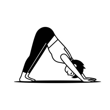 Siyah ve Beyaz Düz Çizgi Film Karakteri Aşağı İnen Köpek Yoga Pozu Yapıyor