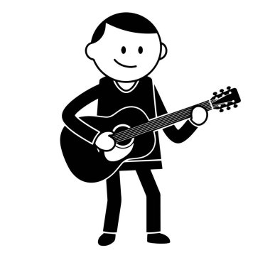 Siyah ve Beyaz Düz Çizgi Film Karakteri Gitar Çalıyor