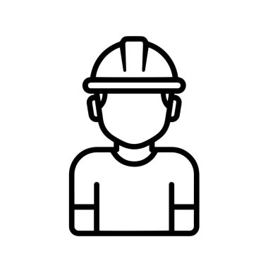 Miğferli Siyah ve Beyaz Çizgi Film İnşaat İşçisi