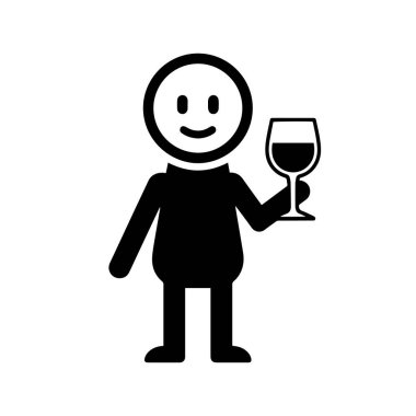 Siyah ve Beyaz Düz Çizgi Film Karakteri Şarap Kadehi