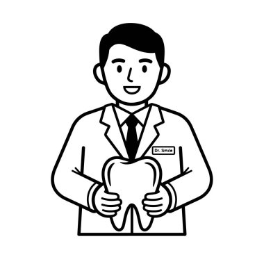 Siyah ve Beyaz Dişli Çizgi Film Dişçisi