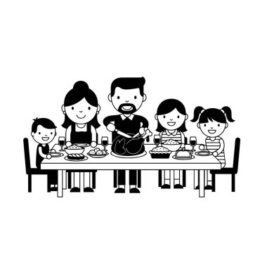 Siyah ve Beyaz Çizgi Film Şükran Günü Yemeği