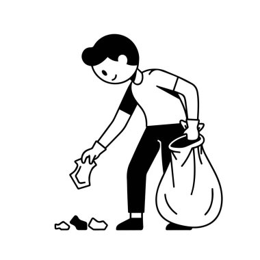 Siyah ve Beyaz Çizgi Filmci Çöp Topluyor