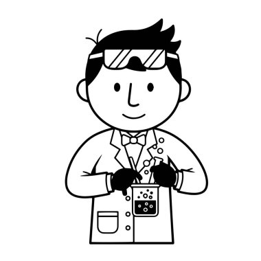 Siyah ve Beyaz Düz Çizgi Film Kimyagerleri Karıştırıyor