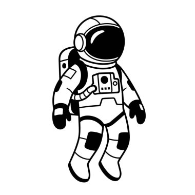 Siyah ve Beyaz Düz Çizgi Roman Astronot Uzayda Yüzüyor