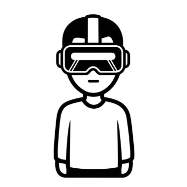 Siyah ve Beyaz Düz Çizgi Film Kişisi VR kulaklıklı