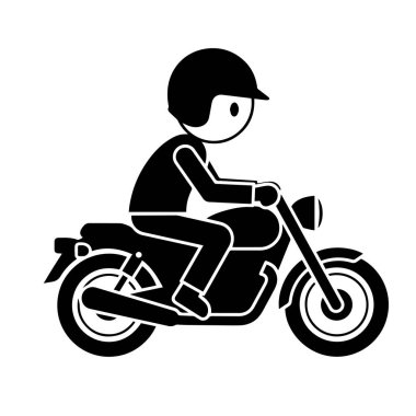 Siyah ve Beyaz Düz Çizgi Film Bisikletli Adam