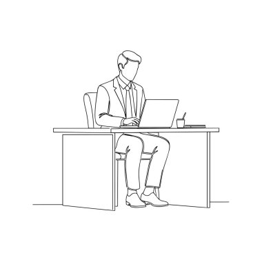 İşadamı Laptop Hattı Sanat İllüstrasyonunda çalışıyor