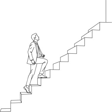 İş Adamı Tırmanan Merdivenler Çizgisi Sanat İllüstrasyonu