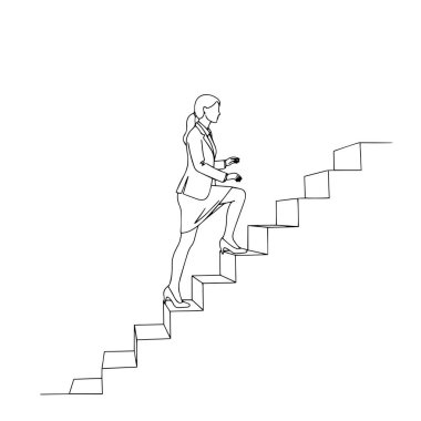 İş kadını Tırmanan Merdivenler Çizgisi Sanat İllüstrasyonu