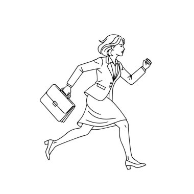 İş kadını Evrak Çantası Çizgisi Sanat İllüstrasyonuyla Çalışıyor