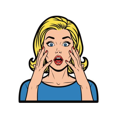 Şaşırmış genç bir kadının Retro Pop tarzı vücut çizimi