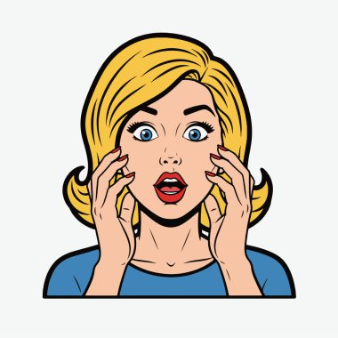 Şaşırmış genç bir kadının Retro Pop tarzı vücut çizimi